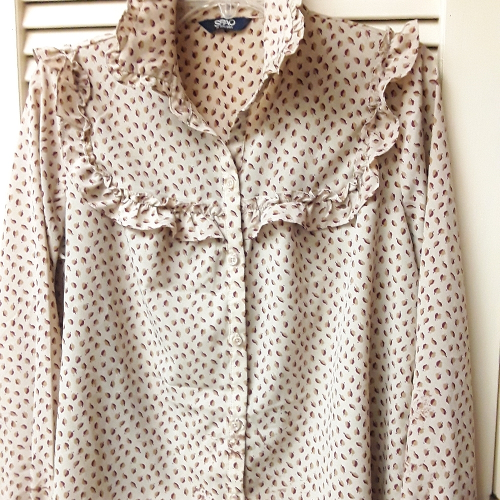 Ruffle Fall Leaf Print Blouse SPAO